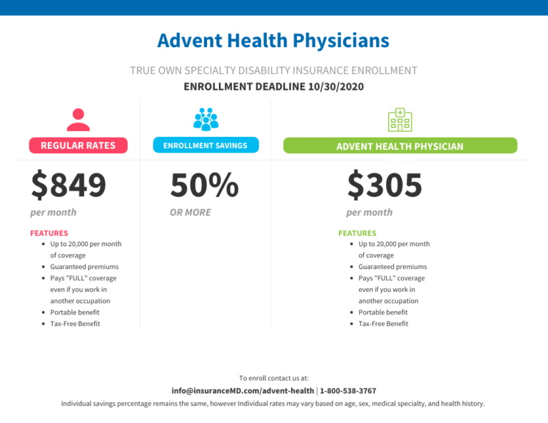 Discounted Own Specialty Disability insurance for Advent Health